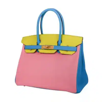 Hermès HSS Birkin 30 Tri-Color Rose Sakura/Anemone/Bamboo Chevre Gold Hardware