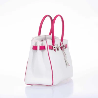 Hermès HSS Birkin 30 White and Fuchsia Chevre Palladium Hardware