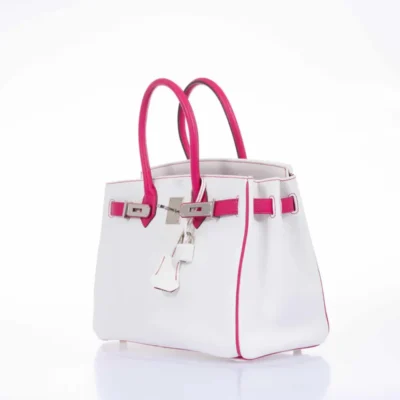 Hermès HSS Birkin 30 White and Fuchsia Chevre Palladium Hardware