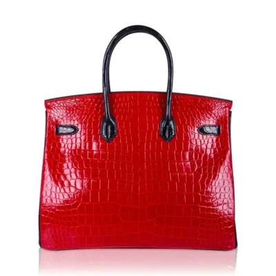 Hermès HSS Birkin 35 Braise And Black Shiny Porosus Crocodile Gold Hardware