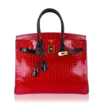 Hermès HSS Birkin 35 Braise And Black Shiny Porosus Crocodile Gold Hardware