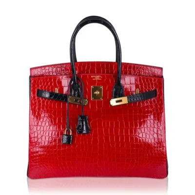 Hermès HSS Birkin 35 Braise And Black Shiny Porosus Crocodile Gold Hardware