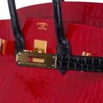 Hermès HSS Birkin 35 Braise And Black Shiny Porosus Crocodile Gold Hardware