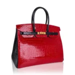 Hermès HSS Birkin 35 Braise And Black Shiny Porosus Crocodile Gold Hardware