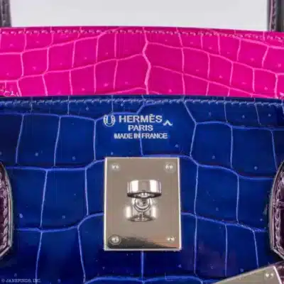 Hermès HSS Birkin 40 Blue Electric Rose Scheherazade Cassis Shiny Porosus Crocodile logo1