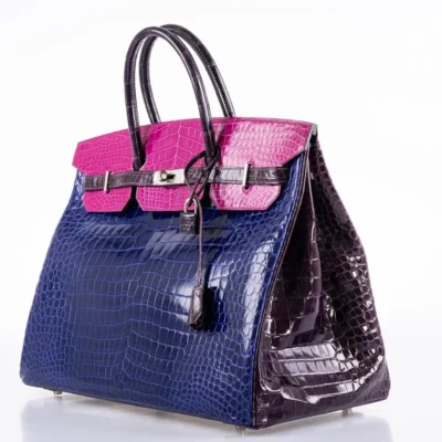 Hermès HSS 2012 Birkin 30 Rose Scheherazade/Royal Blue/Violet Shiny Porosus Crocodile Palladium Hardware