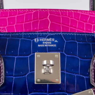 Hermès HSS Birkin 40 Blue Electric, Rose Scheherazade and Cassis Shiny Porosus Crocodile logo