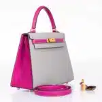 Hermès HSS Kelly 25 Sellier Bi-Color Gris Mouette and Magnolia Epsom Brushed Gold Hardware Replica Quality