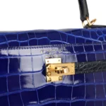 Hermès HSS Kelly 25 Sellier Bleu Electric and Bleu Marine Shiny Alligator Mississippiensis Gold Hardware