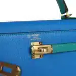 Hermès HSS Kelly 25 Sellier Bleu Hydra and Bleu Paon Chevre Mysore Gold Hardware Luxury replica handbags