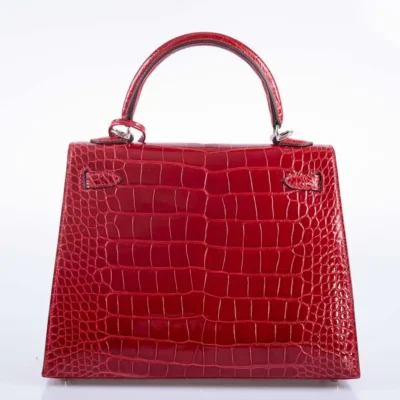 Hermès HSS Kelly 25 Sellier Braise Shocking Rose Interior Shiny Alligator Mississippiensis Palladium Hardware