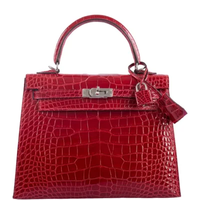 Hermès HSS Kelly 25 Sellier Braise Shocking Rose Interior Shiny Alligator Mississippiensis Palladium Hardware