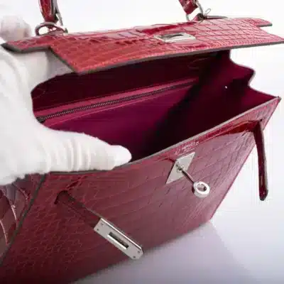 Hermès HSS Kelly 25 Sellier Braise Shocking Rose Interior Shiny Alligator Mississippiensis Palladium Hardware