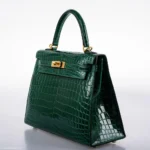 Hermès HSS Kelly 25 Sellier Emerald and Cassis Shiny Niloticus Crocodile Brushed Gold Hardware replica bags