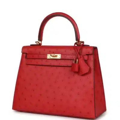 Hermès HSS Kelly 25 Sellier Rouge Vif Verso Ostrich Gold Hardware Lushentic quality