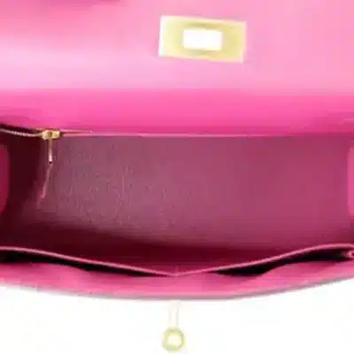 Hermès HSS Kelly 28 Sellier Rose Purple And Malachite Epsom interior