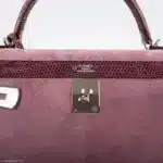 Hermès Kelly 32 Sellier Mauve/Rose Indienne Doblis Suede & Niloticus Lizard Palladium Hardware