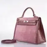 Hermès Kelly 32 Sellier Mauve/Rose Indienne Doblis Suede & Niloticus Lizard Palladium Hardware