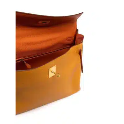 Hermès HSS Kelly 35 Orange, Yellow, and Burgundy Togo detail1