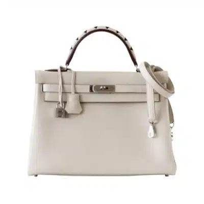 Hermès HSS Limited Edition Kelly 32 Retourne Tri-Color Craie/Rouge H/Black Togo Palladium Hardware