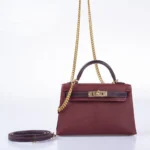 Hermès HSS Mini Kelly 20 Bordeaux and Raisin Chevre Gold Hardware