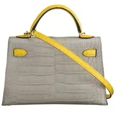 Hermès HSS Mini Kelly 20 Gris Perle And Jaune Citron Matte Alligator Mississippiensis Gold Hardware Lushentic Replica