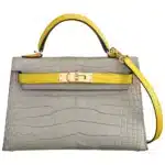 Hermès HSS Mini Kelly 20 Gris Perle And Jaune Citron Matte Alligator Mississippiensis Gold Hardware Lushentic Replica