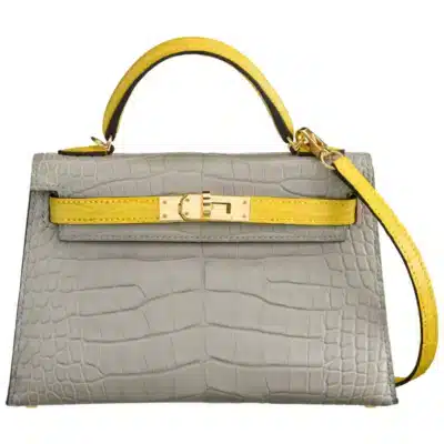 Hermès HSS Mini Kelly 20 Gris Perle And Jaune Citron Matte Alligator Mississippiensis Gold Hardware