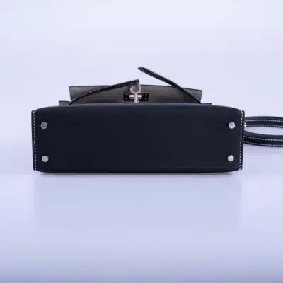 Hermès HSS Mini Kelly 20 Sellier Black/Gris BlackTourterelle Interior/White Stitching Epsom Palladium Hardware Handmade replica bags