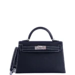 Hermès HSS Mini Kelly 20 Sellier Black/Gris BlackTourterelle Interior/White Stitching Epsom Palladium Hardware Handmade replica bags