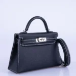 Hermès HSS Mini Kelly 20 Sellier Black/Gris BlackTourterelle Interior/White Stitching Epsom Palladium Hardware Handmade replica bags