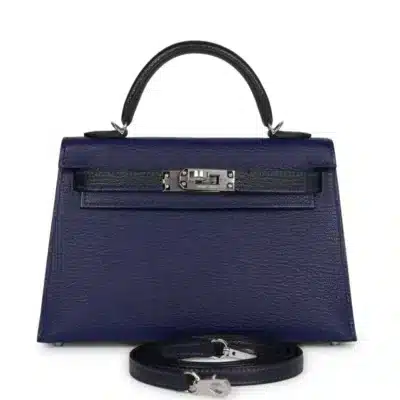 Hermès HSS Mini Kelly 20 Sellier Bleu Encre and Bleu Indigo Chevre Mysore Palladium Hardware