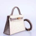 Hermès HSS Mini Kelly 20 Sellier Parchment and Etoupe Ostrich Champagne Hardware Replica luxury handbag