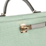 Hermès HSS Mini Kelly Sellier Vert D'Eau and Gris Perle Matte Alligator Mississippiensis Permabrass Hardware Quality Rep