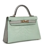 Hermès HSS Mini Kelly Sellier Vert D'Eau and Gris Perle Matte Alligator Mississippiensis Permabrass Hardware Quality Rep