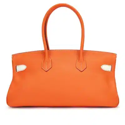 Hermès HSS Rare Collectible 2009 Birkin 42 "Shoulder Birkin" Orange H And White Clemence JPG Shoulder Palladium Hardware High-quality replica