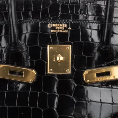 Hermès HSS Rare Collectible Birkin 35 Shiny Porosus Crocodile Black And Red La Rosee One of a Kind Bag Gold Hardware