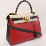 Hermès HSS Vintage 1994 Kelly 32 Sellier Rouge Vif/Parchemin/Bleu Marine Box Calf Gold Hardware