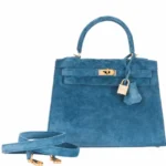 Hermès Kelly 25 Blue Thalassa Suede Gold Hardware replica bags