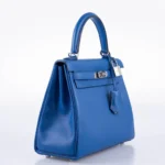 Hermès Kelly 25 Retourne Bleu France Swift Palladium Hardware Affordable