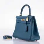 Hermès Kelly 25 Retourne Blue Colvert Togo Gold Hardware