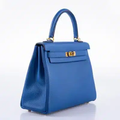 Hermès Kelly 25 Retourne Blue France Togo Gold Hardware