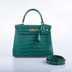 Hermès Kelly 25 Retourne Malachite Matte Alligator Mississippiensis Gold Hardware handbag dupes