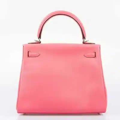 Hermès Kelly 25 Retourne Rose Azalee Swift Palladium Hardware Lushentic bags