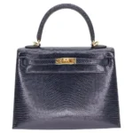 Hermès Kelly 25 Sellier Bleu Indigo Shiny Niloticus Lizard Gold Hardware