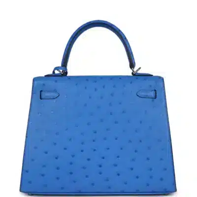 Hermès Kelly 25 Sellier Bleuet Ostrich Palladium Hardware Lushentic replica handbags