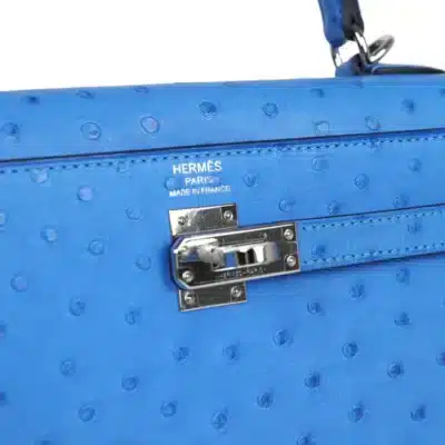 Hermès Kelly 25 Sellier Bleuet Ostrich Palladium Hardware Lushentic replica handbags