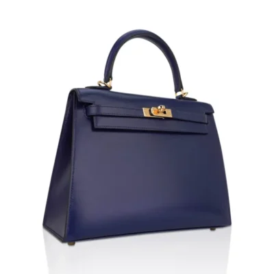 Hermès Kelly 25 Sellier Blue Sapphire Box Calfskin Gold Hardware Lushentic replica handbags