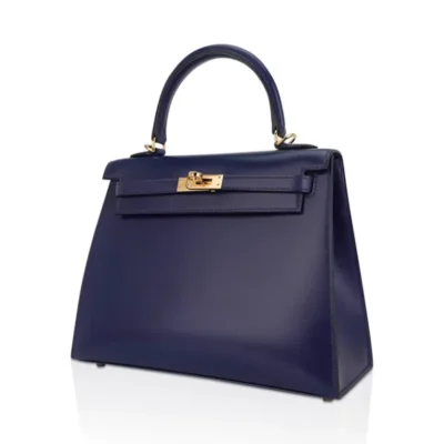 Hermès Kelly 25 Sellier Blue Sapphire Box Calfskin Gold Hardware Lushentic replica handbags