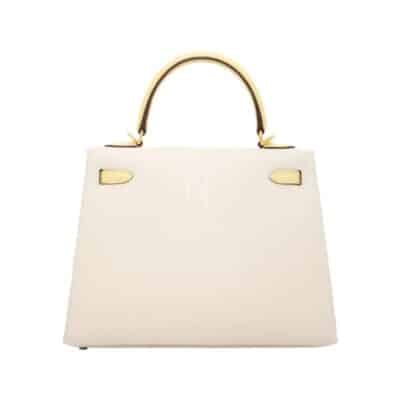 Hermès Kelly 25 Sellier Craie Epsom Brushed Gold Hardware